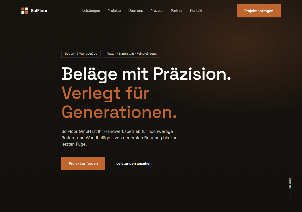Startseite von SolFloor GmbH, gebaut mit startsite.ch